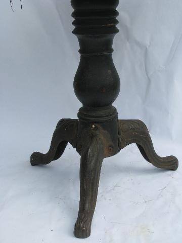 photo of antique Victorian vintage piano stool with plush seat & ornate iron legs #3