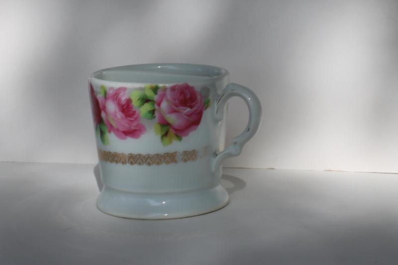 photo of antique Victorian vintage shaving mug, Bavaria pink roses china cup #1