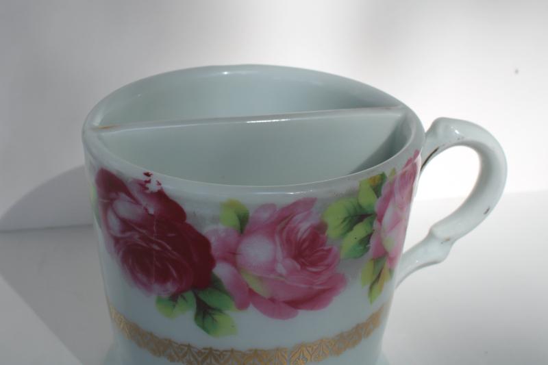 photo of antique Victorian vintage shaving mug, Bavaria pink roses china cup #4