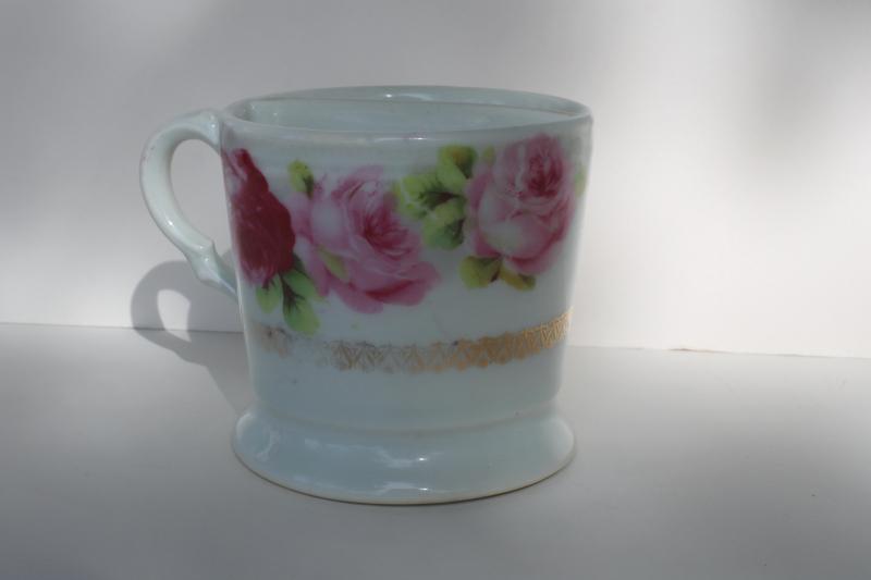 photo of antique Victorian vintage shaving mug, Bavaria pink roses china cup #6