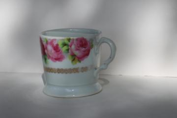 catalog photo of antique Victorian vintage shaving mug, Bavaria pink roses china cup