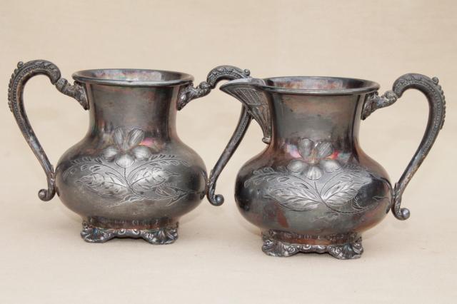 photo of antique Victorian vintage silver collection of cups & trophy shape urns in bright cut silverplate #15