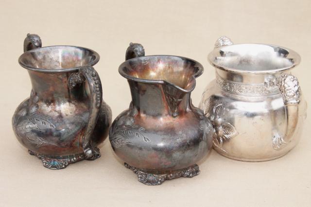 photo of antique Victorian vintage silver collection of cups & trophy shape urns in bright cut silverplate #17