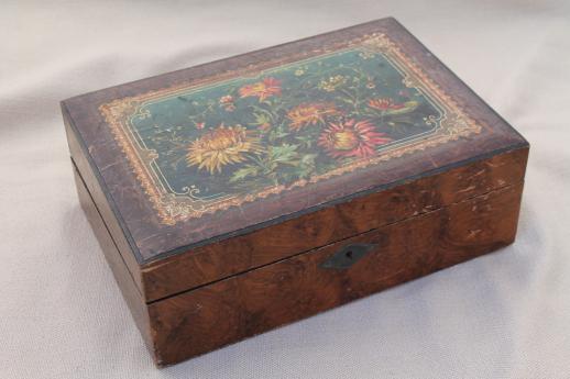 photo of antique Victorian work box for restoration, ladies sketching box or writing desk #1