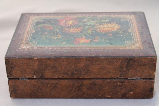 photo of antique Victorian work box for restoration, ladies sketching box or writing desk #7