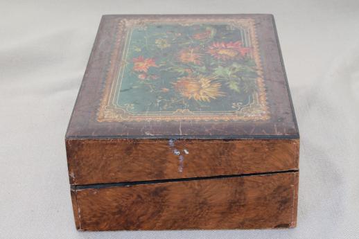 photo of antique Victorian work box for restoration, ladies sketching box or writing desk #8