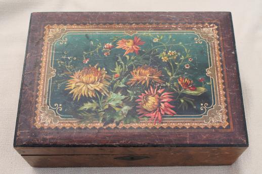 photo of antique Victorian work box for restoration, ladies sketching box or writing desk #9