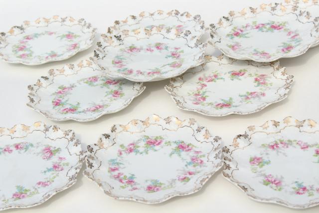 photo of antique Viennese dessert plates, early 1900s vintage china w/ ornate gold edging #1