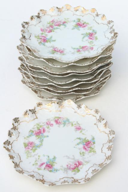 photo of antique Viennese dessert plates, early 1900s vintage china w/ ornate gold edging #3