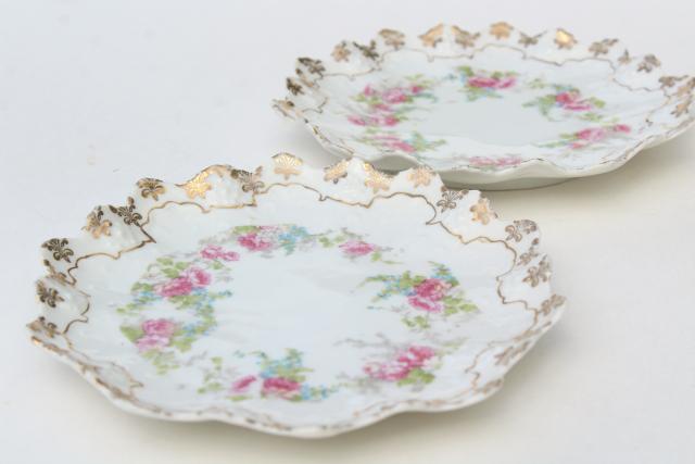 photo of antique Viennese dessert plates, early 1900s vintage china w/ ornate gold edging #6