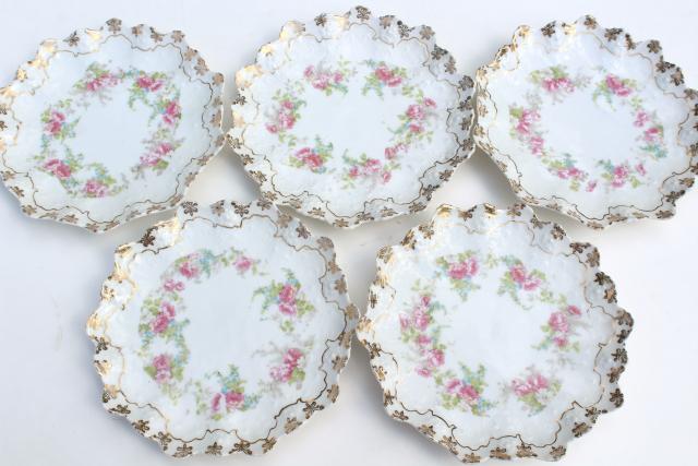 photo of antique Viennese dessert plates, early 1900s vintage china w/ ornate gold edging #9