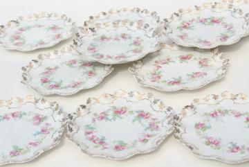 catalog photo of antique Viennese dessert plates, early 1900s vintage china w/ ornate gold edging