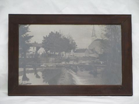 photo of antique WWI vintage photo of American soldiers in French village w/walnut frame #1