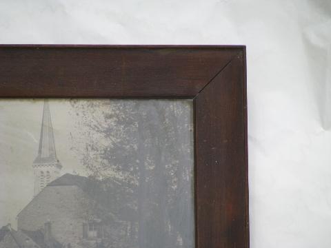 photo of antique WWI vintage photo of American soldiers in French village w/walnut frame #3