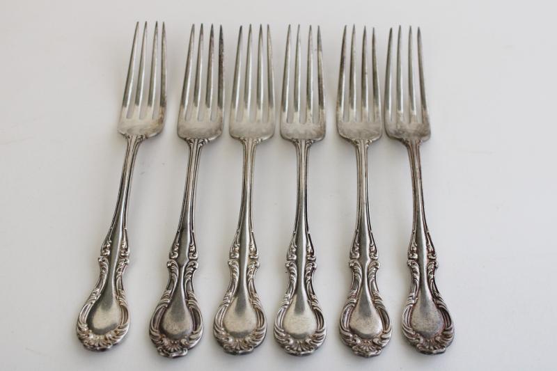 photo of antique Wallace silver plate forks, Joan pattern 1890s vintage ornate Victorian flatware #1