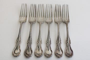 catalog photo of antique Wallace silver plate forks, Joan pattern 1890s vintage ornate Victorian flatware