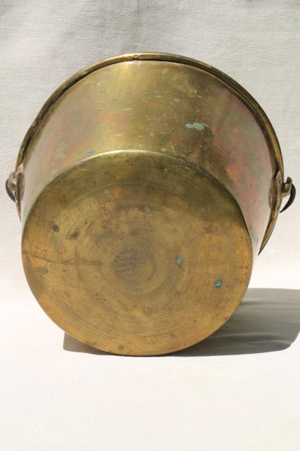 photo of antique Waterbury brass kettle, bucket handle pot marked w/ Hayden patent mid 1800s vintage #2