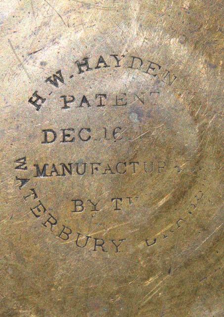 photo of antique Waterbury brass kettle, bucket handle pot marked w/ Hayden patent mid 1800s vintage #3
