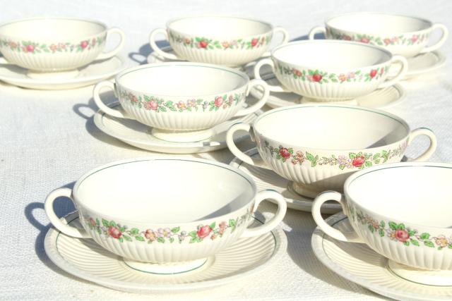 photo of antique Wedgwood china cream soup bowls or bullion cups vintage 1917, Belmar pattern #1