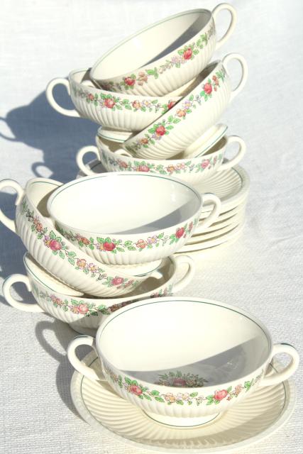 photo of antique Wedgwood china cream soup bowls or bullion cups vintage 1917, Belmar pattern #2