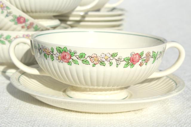 photo of antique Wedgwood china cream soup bowls or bullion cups vintage 1917, Belmar pattern #3