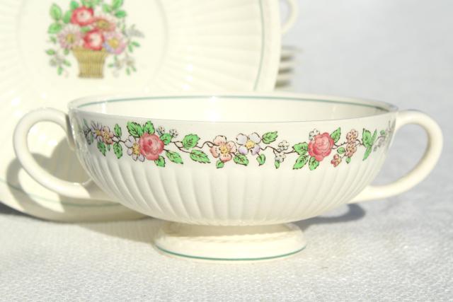 photo of antique Wedgwood china cream soup bowls or bullion cups vintage 1917, Belmar pattern #4