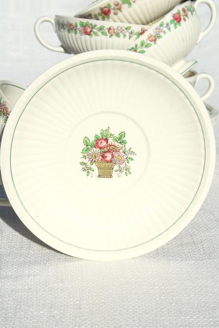 photo of antique Wedgwood china cream soup bowls or bullion cups vintage 1917, Belmar pattern #5