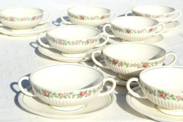 antique Wedgwood china cream soup bowls or bullion cups vintage 1917, Belmar pattern