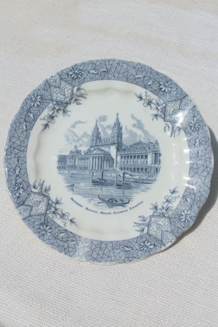 photo of antique Wedgwood china plate, souvenir scene World's Fair Chicago Columbian Exposition 1890s #1