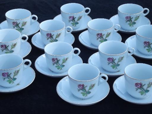 photo of antique Wedgwood moss rose ironstone china, set of 12 cups and saucers #1