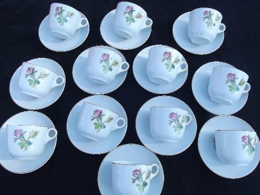 photo of antique Wedgwood moss rose ironstone china, set of 12 cups and saucers #2