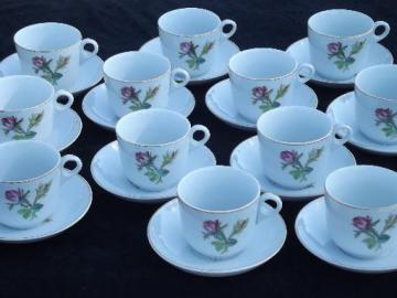 catalog photo of antique Wedgwood moss rose ironstone china, set of 12 cups and saucers