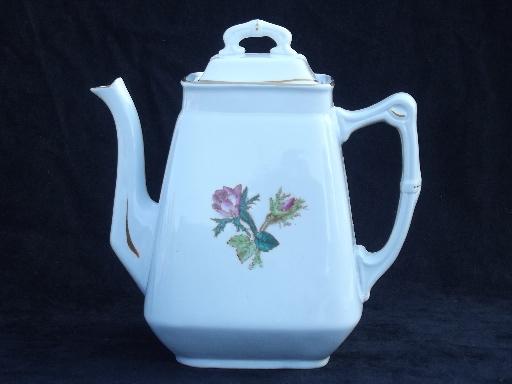 photo of antique Wedgwood moss rose ironstone china tea set, teapot, cream pitcher, sugar #2