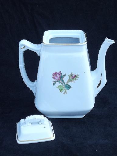 photo of antique Wedgwood moss rose ironstone china tea set, teapot, cream pitcher, sugar #5