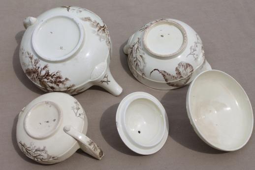 photo of antique Wedgwood seaweed brown transferware china, aesthetic vintage tea set dishes  #2