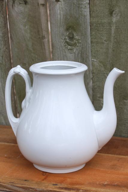 photo of antique Wedgwood white ironstone coffee or tea pot, Royalstone acanthus leaf pattern #1