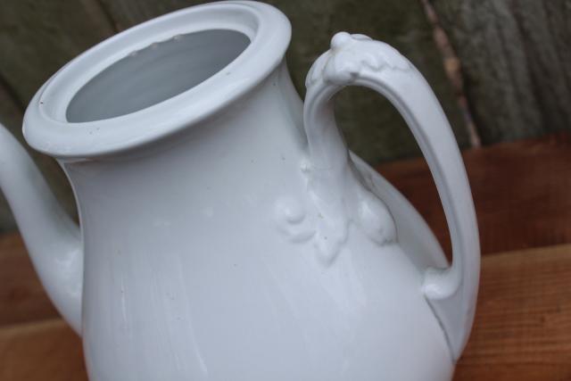 photo of antique Wedgwood white ironstone coffee or tea pot, Royalstone acanthus leaf pattern #2
