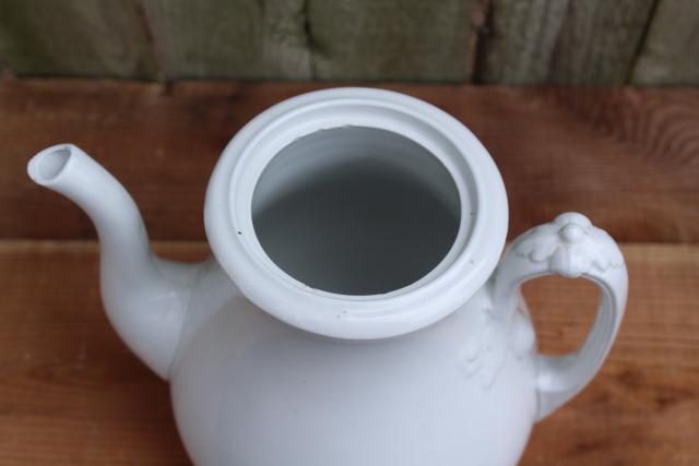photo of antique Wedgwood white ironstone coffee or tea pot, Royalstone acanthus leaf pattern #3