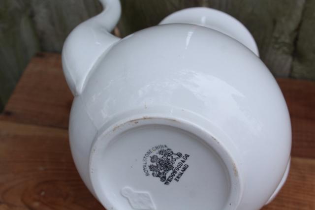 photo of antique Wedgwood white ironstone coffee or tea pot, Royalstone acanthus leaf pattern #6