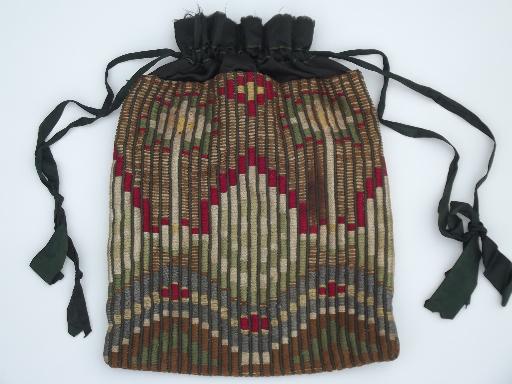 photo of antique William Morris vintage woven silk tapestry purse drawstring bag #1