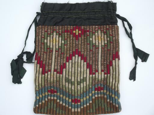 photo of antique William Morris vintage woven silk tapestry purse drawstring bag #2