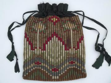 catalog photo of antique William Morris vintage woven silk tapestry purse drawstring bag