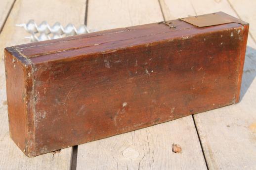 photo of antique Winchester tool box, brass & wood case for auger drill bits, 1898 patent #2