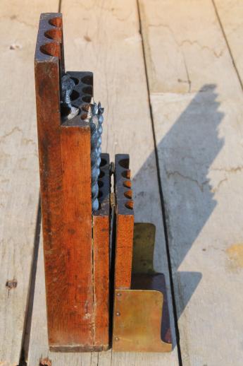 photo of antique Winchester tool box, brass & wood case for auger drill bits, 1898 patent #8