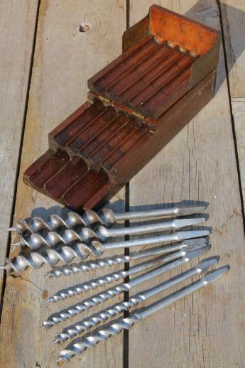 photo of antique Winchester tool box, brass & wood case for auger drill bits, 1898 patent #9