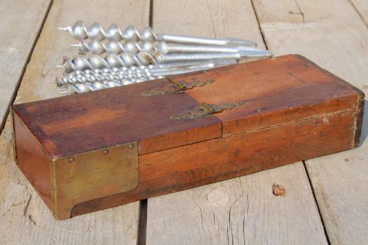 photo of antique Winchester tool box, brass & wood case for auger drill bits, 1898 patent #13