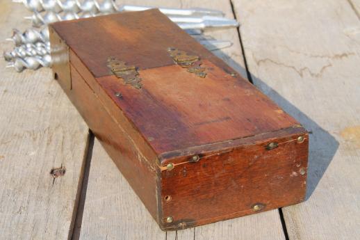 photo of antique Winchester tool box, brass & wood case for auger drill bits, 1898 patent #14