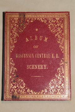 catalog photo of antique Wisconsin Central railroad souvenir, fold out postcard photo album