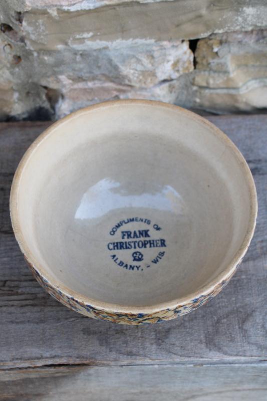 photo of antique advertising bowl Albany Wisconsin, Red Wing crock pottery spongeware #1