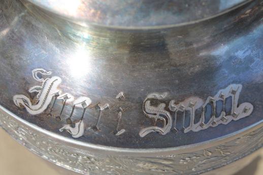 photo of antique aesthetic silverplate coffee pot w/ ornate birds & figures engraved 1889 #2